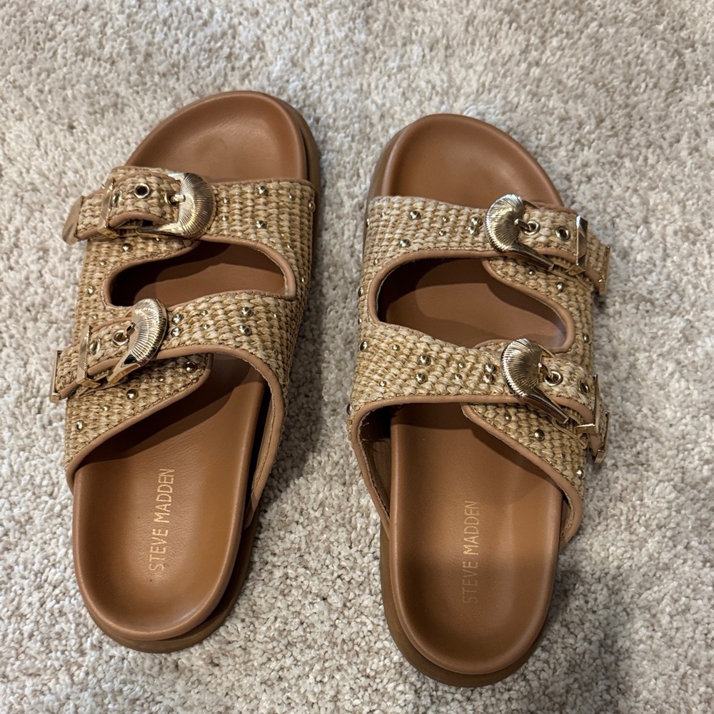 Steve Madden Woven Tan Buckle Sandals